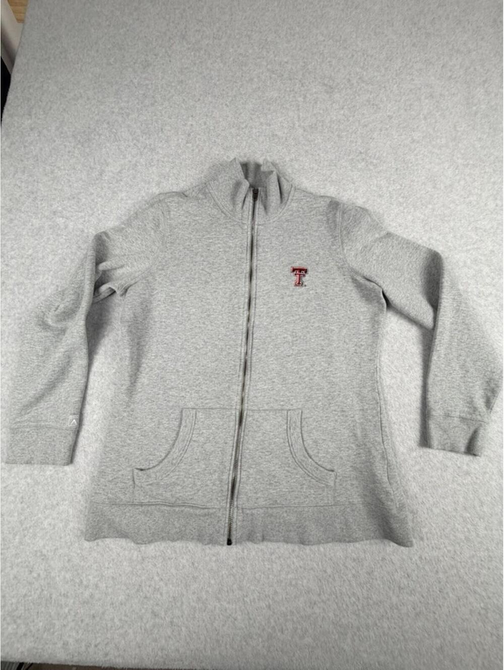Antigua Womens Full Zip Sweatshirt XL Gray Texas Tech Red Raiders Embroidered